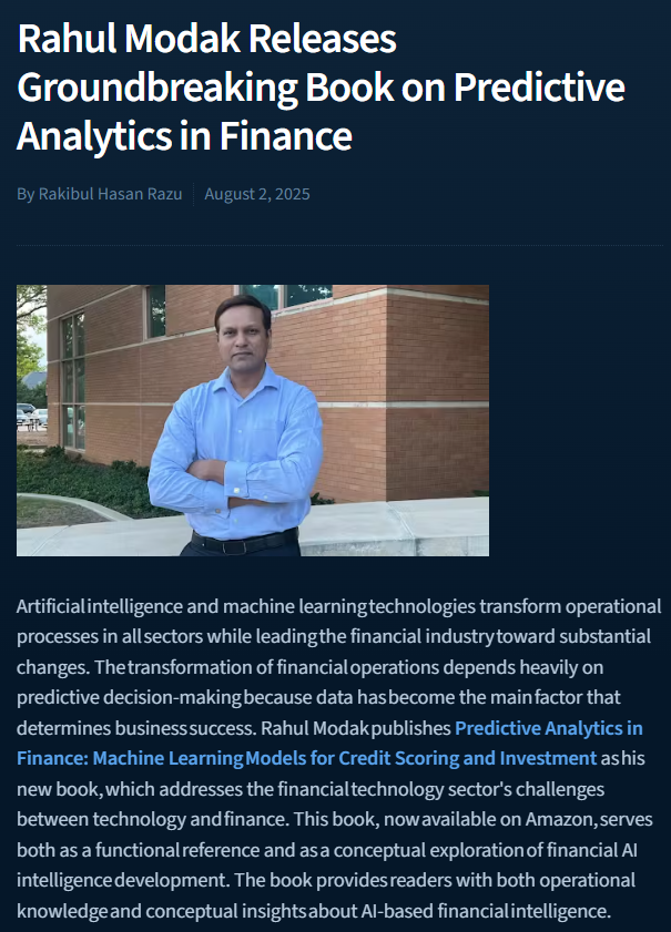 Article: Rahul Modak Releases Groundbreaking Book on Predictive Analytics in Finance