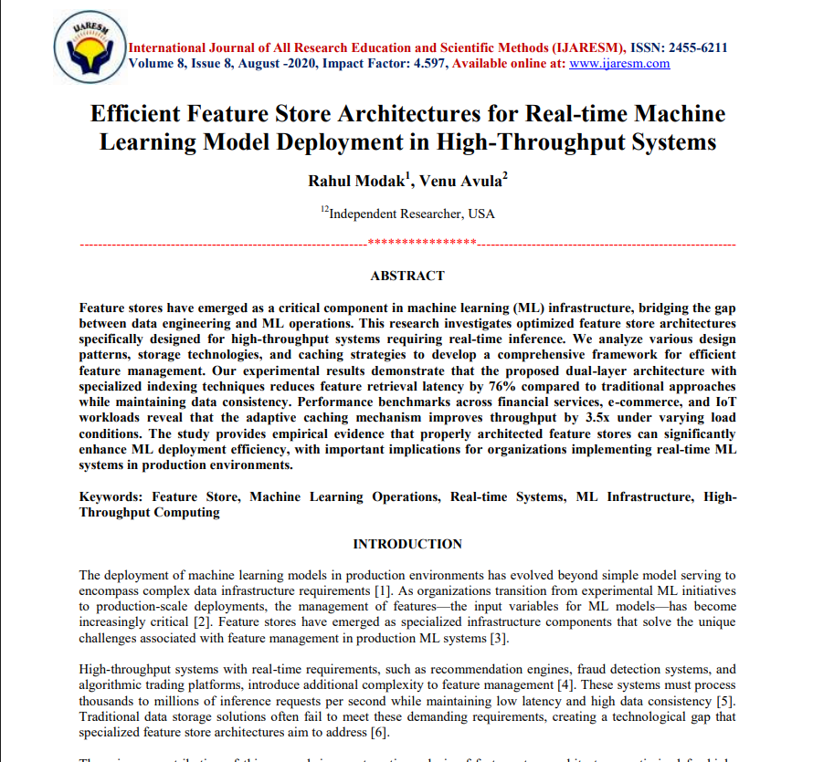 Article: Efficient Feature Store Architectures for Real-time Machine Learning Model Deployment in High-Throughput Systems