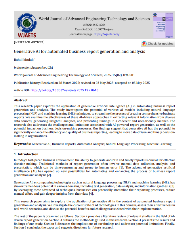 Article: Generative AI for Automated Business Report Generation and Analysis