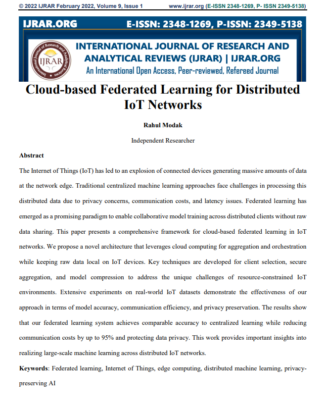 Article: Cloud-based Federated Learning for Distributed IoT Networks