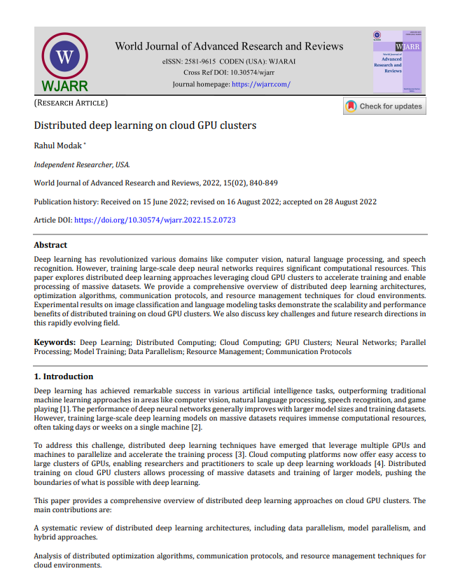 Article: Distributed Deep Learning on Cloud GPU Clusters